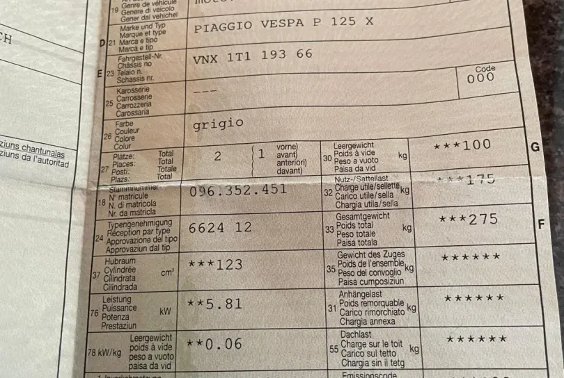 Vespa P125X, Gebraucht, Schweiz, Bellinzona